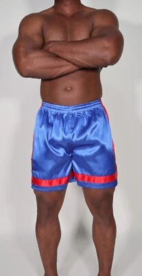 НОВЫЕ МУЖСКИЕ XARA СИНИЙ С КРАСНОЙ ОТДЕЛКОЙ АТЛАСНЫЕ ФУТБОЛЬНЫЕ ШОРТЫ ДЛЯ ВЗРОСЛЫХ XL - Изображение 1 из 4