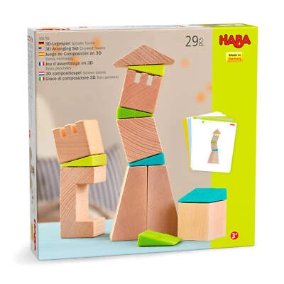 HABA Crooked Tower Wooden Blocks with Pattern Cards (Made in Germany) - Image 1 of 4