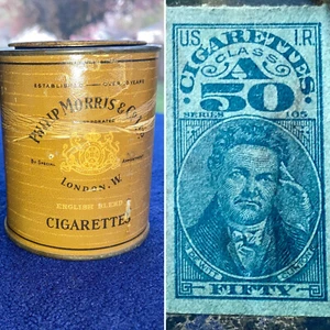 Vintage Phillip Morris 'Humidorpac' Cigarette Tin / Dewitt Clinton Class A Stamp - Imagen 1 de 12