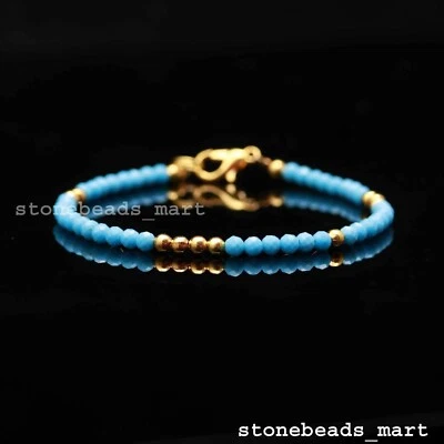 Dornröschen Türkis + goldene Perlen 3 mm Edelstein Armband 7 Zoll - Bild 1 von 4