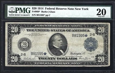 🇺🇸1914 $20 FR-969* NEW YORK "Burke&Glass" ♚STAR♚ ♚STAR♚ PMG VF 20  RARE NOTE!! - Image 1 of 2