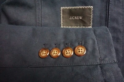 J. Crew Solid Navy Blue Cotton Linen Blend 2 Pc Suit Jacket Pants Sz 38 - Image 1 of 4