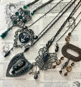 Collares antiguos victorianos, eduardianos de acero cortados a mano c. 1900 4 estilos - Imagen 1 de 9