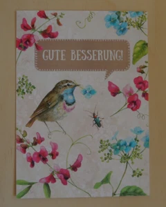 1x Postkarten GUTE BESSERUNG Vogel Blumen Käfer Grätz Daniela Drescher - Bild 1 von 2