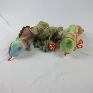 Beanie Babies Reptiles Lot of 3 Rainbow Iggy Scaly Chameleon Gift Valentines - Picture 1 of 6