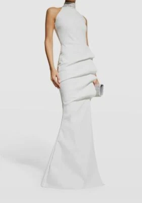 $1090 Chiara Boni 女式白色串珠领吊带礼服,尺寸 IT 48/US 12 — 第 1/4 张图片