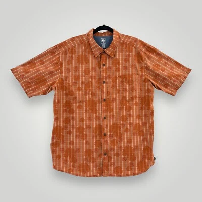 REI Hawaiian Shirt Men's Size XL Aloha Camp Orange Stripe Floral Cotton Blend - Image 1 of 4