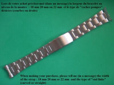 18, 20, OU 22mm SOLIDE BRACELET "OYSTER" ACIER PLIÉ SUR BOUCLE DEPLIANTE