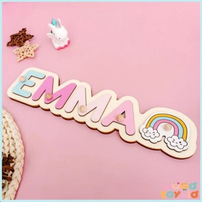 Rainbow Wooden Name Puzzle for Baby, Toddler Birthday Gift, Baby Girl and Boy - Image 1 of 4