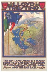 LLOYD TRIESTINO Great PosterSyle SHIPPING ROUTE MAP Italy, Near & Far East 1920s - Bild 1 von 2