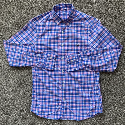 Camisa Vineyard Vines OTG Hombres XS Azul Rosa A Cuadros Sobre la marcha Botón de rendimiento Dn Foto 1 de 4