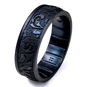 Enso Ringe geätzte Signatur Silikonringe - blühend - schwarze Perle - Größe 9 - Bild 1 von 7