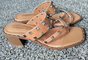 Madden Girl Ridley Studded Heel Sandals 7.5 Camel Color Block Heel - Picture 1 of 5