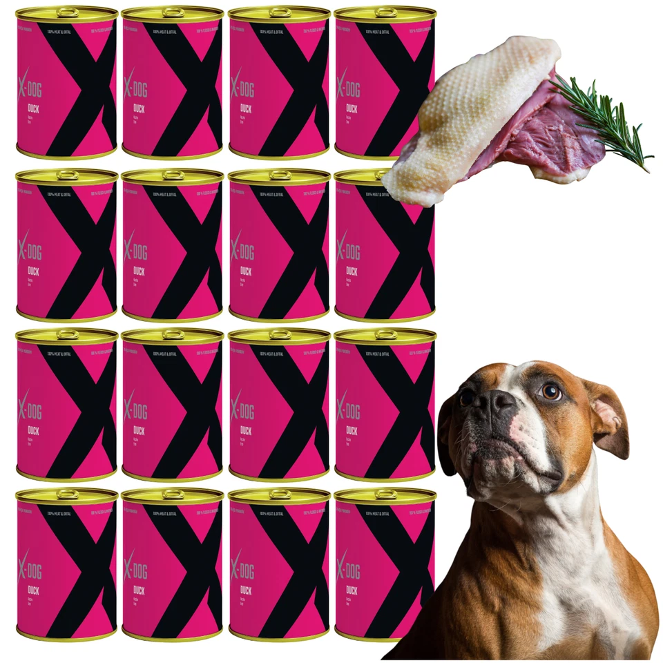 Nassfutter Hundefutter Hund in Dosen 16 x 800g Ente Getreidefrei X-DOG - Bild 1 von 4