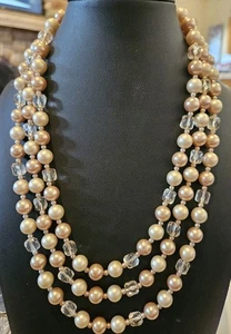 Vintage Japan Beaded Necklace Faux Pearl Pink Orange Costume Jewelry - Picture 1 of 3