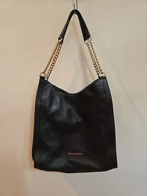Michael Kors Black Newbury  Shoulder Tote Bag Pebbled Leather Gold Chain Medium - Image 1 of 4
