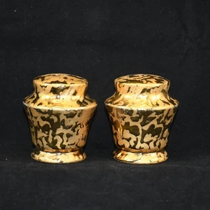 VTG MCM Weeping Bright 22 Karat Gilded Porcelain Salt Pepper Shaker Set Japan - Picture 1 of 7