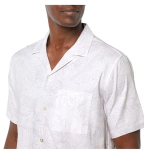 Gap Men's Purple Print Short Sleeve Button-Up Linen Shirt - Pocket - Size: 2XL - Picture 1 of 9