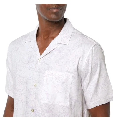 Gap Men's Purple Print Short Sleeve Button-Up Linen Shirt - Pocket - Size: 2XL - Image 1 of 4