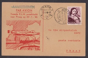 NETHERLANDS - 1946 KLM TEST FLIGHT to PRAGUE POSTCARD AIR MAIL - USED - Picture 1 of 4