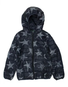 BENETTON Girls Abstract Pattern Hooded Padded Jacket 7-8 Years Navy Blue CT10 - Picture 1 of 3