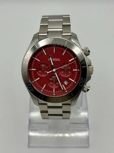 Fossil CH2866 Red Dial Chronograph Stainless Steel Men’s Wrist Watch - Picture 1 of 8