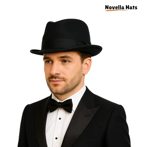 Men's Classic Homburg Hat 100% Wool Felt Bowler Style Formal Vintage Fedora Blac - Picture 1 of 12