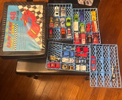 Fast Lane Toy Car Case Toy R 1990 Geoffrey 48 Car Carrier 4 Tray With Some Cars - Image 1 of 4