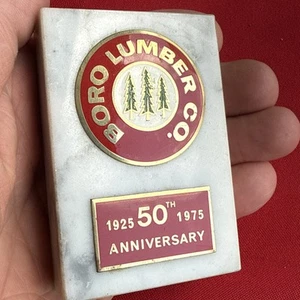 Vintage Stone And Enameled Metal “Boro Lumber Co.” Paperweight - Picture 1 of 5
