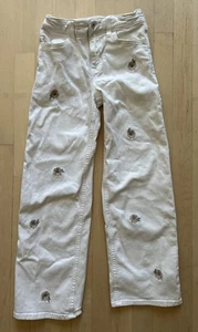 Abercrombie 11/12 Embroidered Jeans White Flowers Adjustable High Rise Wide Leg - Picture 1 of 7