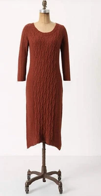 Vestido Suéter Midi Anthropologie Sparrow Cabled Heavens-Marrón Óxido-Talla XS-Otoño Foto 1 de 4