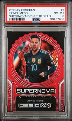 Lionel Messi 2021-22 Panini Obsidian Supernova Die Cut Red /10 PSA 8 - Image 1 of 2