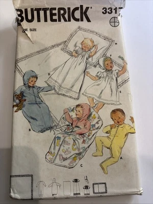 Butterick 3317 Layette Christening Bonnet Dress Gown Jumpsuit Sewing Pattern FF  - Image 1 of 3