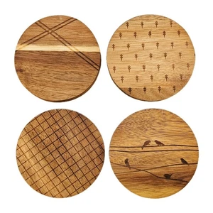 Juego de 4 posavasos de madera de acacia de tomillo y mesa diseños grabados con láser hechos en Nueva York 4" - Imagen 1 de 3
