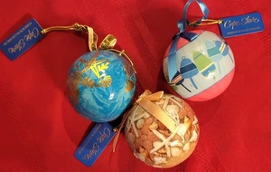 3 drei Cape Shore Weihnachtskugel Ornamente gold, Strand Spaziergang Muscheln blau Bojen - Bild 1 von 4
