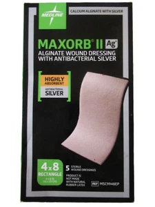 MAXORB II MEDICAZIONE ALGINATO ANTIBATTERICA ARGENTO CONFEZIONE DA 5 4x8" 05/2026 - Foto 1 di 3