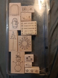 STAMPIN' UP PUNCH PALS Stamp Set Of 12 Scrapbook Winter Christmas - LIGHTLY USED - Picture 1 of 3