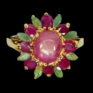 925 Sterling Silver Ring Oval Ruby 8x7mm Emerald Gemstone Jewelry Size 7.5 - Picture 1 of 14