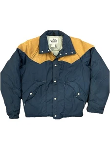 Abrigo Chaqueta Hinchada de Plumón de Ganso Woolrich De Colección Hombres Grande Borde de Cuero RARO - Imagen 1 de 11