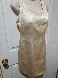 Vestido dorado metálico brillante estampado botánico vintage forrado CDC talla pequeña 6 - Imagen 1 de 16