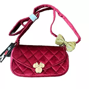 Disney's Minnie Mouse Burgundy Velvet & Gold 3D Bow Mini Cross Body Bag-NWT - Picture 1 of 6