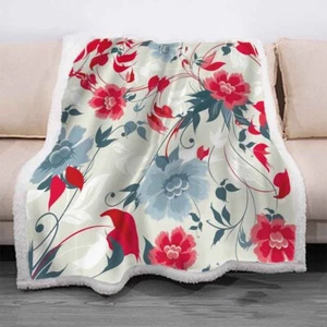 Blue Flowers And Red Flowers 3D Warm Plush Fleece Blanket Picnic Sofa Couch - Imagen 1 de 6
