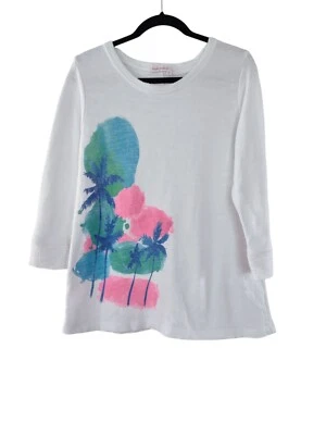 FRESH PRODUCE Sudadera Blanca Estampado Palmera Mangas 3/4 Túnica Para Mujer S Foto 1 de 4