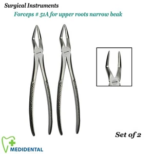 Set Of 2 Surgical Instrument Extracting Forceps For Upper Root Narrow Beak # 51A - Picture 1 of 3