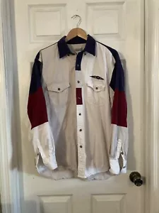 Vtg. 90s Express Rider Western Shirt Mens Size L Red Blue Southwestern Cowboy - Picture 1 of 8