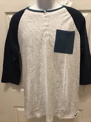 NUEVO CON ETIQUETAS On the Byas Camisa Henley Estilo Béisbol Manga 3/4 Hombres MED Bolsillo Azul Foto 1 de 4