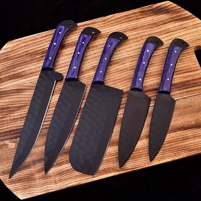 AJ SANITY KNIVES D2 Steel Handmade CHEF KNIVES KITCHEN knife set hammer pattern full tang x449