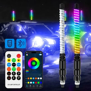 2X 1FT Actualizada Iluminada Espiral COB LED Látigo Antena APLICACIÓN y Remoto Universal - Imagen 1 de 10