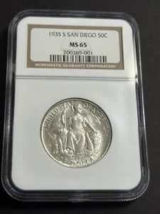 1935-S NGC MS65 San Diego Commemorative Half Dollar Beautiful Coin, Mint Fresh - Picture 1 of 4