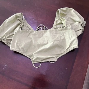 Princess Polly Puff Sleeves Green Crop Top Open Back Tie around back and Waist 6 - Picture 1 of 6